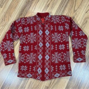 Skyr Lambswool Zip Front Cardigan Women’s Size S Fair Isle RedCoastal Grandma